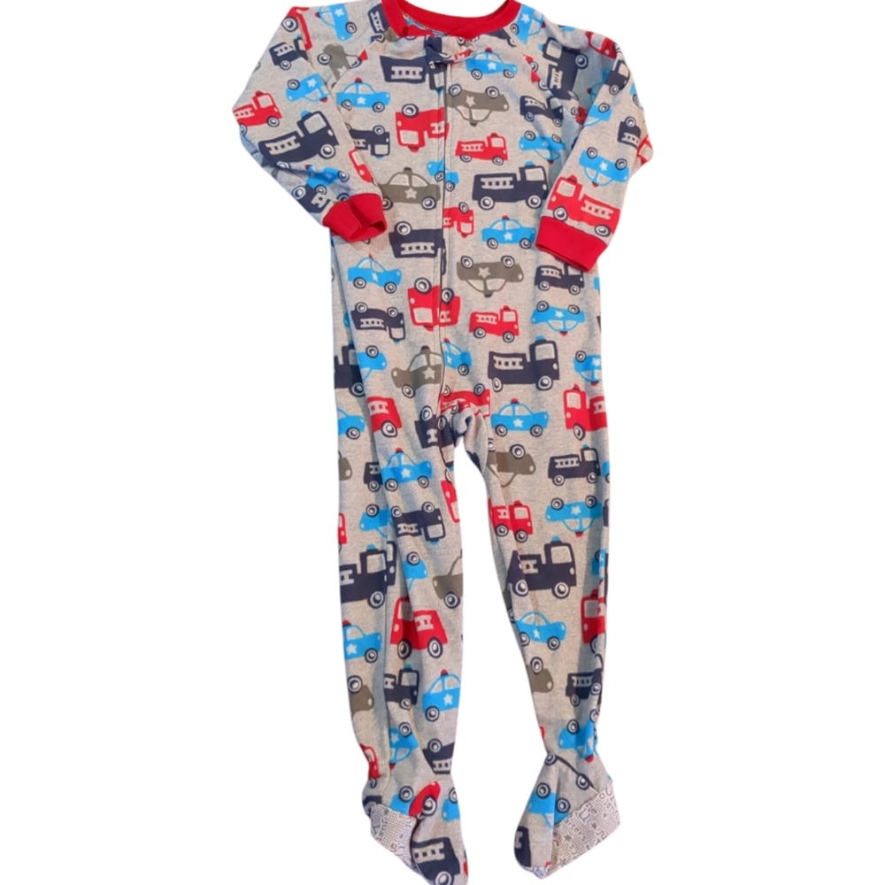JUST ONE YOU Grey Red Blue Rescue Vehicle Fleece Footie Pajamas